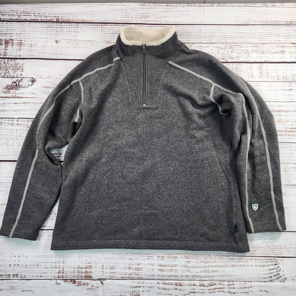 Kuhl Sweater Mens XL Gray 1/4 Zip Alfpaca Fleece Pullover Jacket Hiking